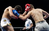 Gabriele Casella a segno con il sinistro in un match di Kick Boxing